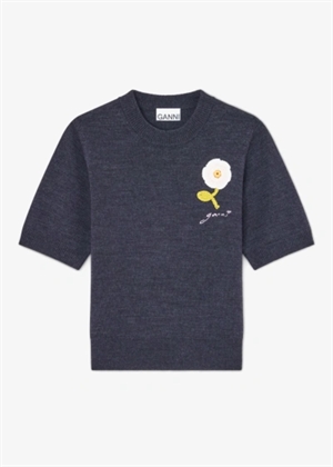 Crochet Applique merino tee Phantom A1070268 Ganni 